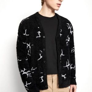 HUF Cracked Black Cardigan Sweater NWT